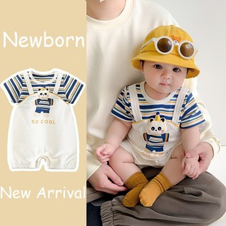 Bé trai sơ sinh Cotton sọc dễ thương họa tiết gấu một mảnh Quần áo mềm mại và thoải mái (0-24 tháng)