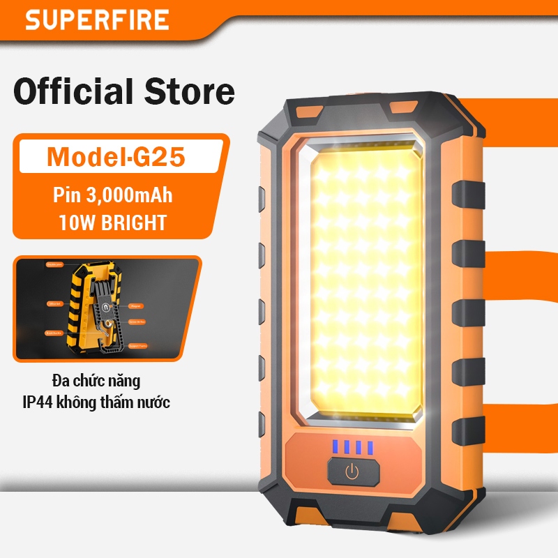 Đèn Pin Từ Tính SUPERFIRE G25 Siêu Sáng Sạc Lại Được Đèn Sự Cố Sửa Chữa Ô Tô Bảo Trì Máy Móc Đèn Treo Cắm Trại Đa Năng