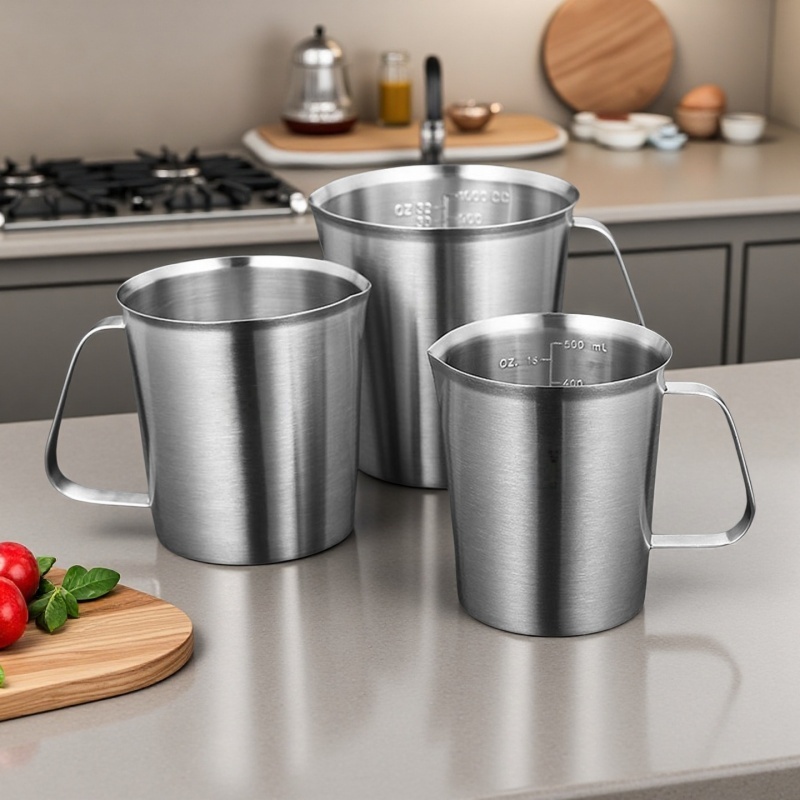 Ca Đong Chất Lỏng Thép Không Gỉ 304 - Dễ Rót, Dễ Đọc - Measuring Cup with Handle & Spout Cho Nhà Bếp & Làm Bánh - Quà Tặng Cho Thợ Làm Bánh (500ml/700ml/1000ml/1500ml/2000ml)​