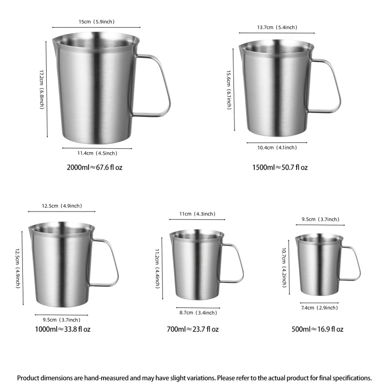 Ca Đong Chất Lỏng Thép Không Gỉ 304 - Dễ Rót, Dễ Đọc - Measuring Cup with Handle & Spout Cho Nhà Bếp & Làm Bánh - Quà Tặng Cho Thợ Làm Bánh (500ml/700ml/1000ml/1500ml/2000ml)​