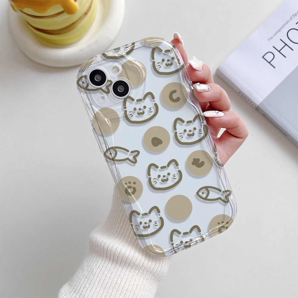Ốp Lưng Samsung Galaxy A06 A05 A04 A17 A16 A15 A14 A13 A26 A25 A24 A23 A36 A35 A34 A33 A32 A56 A55 A54 A53 A73 Hình Bầu Dục Mắt Lớn Họa Tiết Sóng Màu Vàng Cá Và Mèo