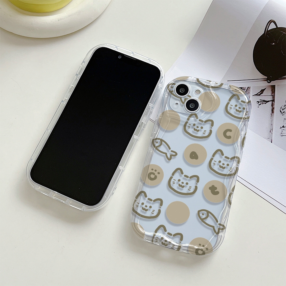 Ốp Lưng Samsung Galaxy A06 A05 A04 A17 A16 A15 A14 A13 A26 A25 A24 A23 A36 A35 A34 A33 A32 A56 A55 A54 A53 A73 Hình Bầu Dục Mắt Lớn Họa Tiết Sóng Màu Vàng Cá Và Mèo