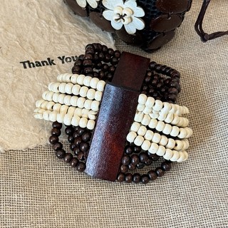 Vòng tay gỗ dừa tròn phong cách retro dân tộc, thiết kế co giãn, phù hợp nữ