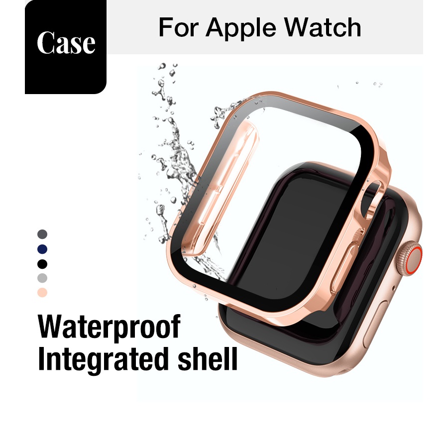 Vỏ bọc chống nước toàn diện tích hợp màng cường lực chống trầy xước cho Apple Watch SE3 S11 SE S10 S9 S8 SE S7 S6 S5 46mm 45mm 44mm 41mm 42mm 40mm Vỏ Iwatch