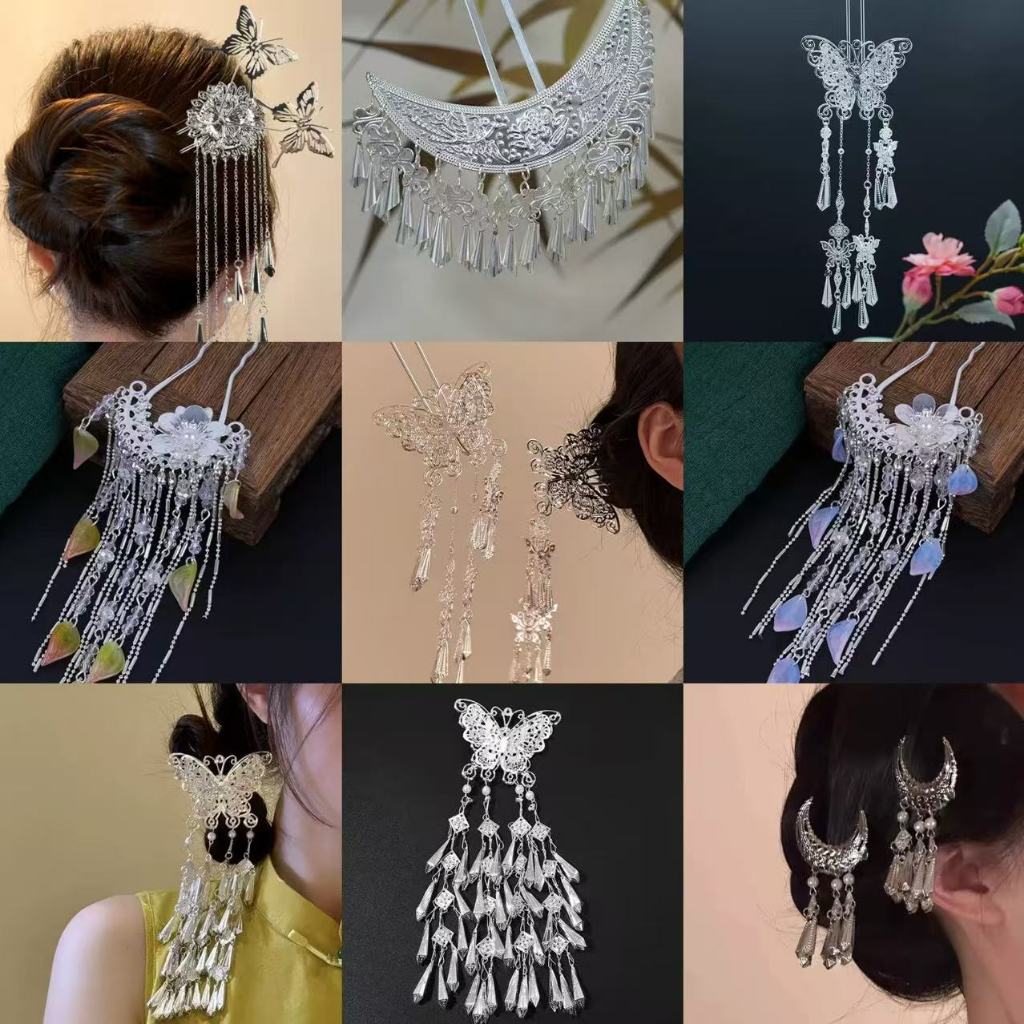 Mới Phong Cách Trung Hoa Bướm Tua Rua Hình Chữ U Kẹp Tóc Phong Cách Dân Tộc Sườn Xám Hanfu Kẹp Tóc Cổ Điển Kẹp Tóc Mũ Đội Đầu