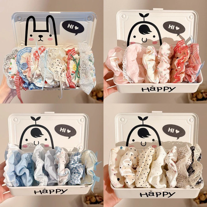 Set 10 Dây Buộc Tóc / Cột Tóc Scrunchies To Phồng Đẹp Thời Trang Hàn Quốc Phụ Kiện Tóc