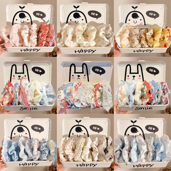 Set 10 Dây Buộc Tóc / Cột Tóc Scrunchies To Phồng Đẹp Thời Trang Hàn Quốc Phụ Kiện Tóc