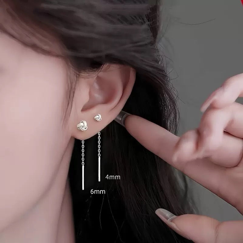 Bông tai thắt nút đồng tâm bạc S925 thời trang Nữ Bông tai chuỗi tua dài