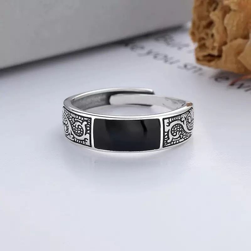Nhẫn Hở Mạ Bạc 925 Hình Rồng Cổ Điển Dễ Phối Đồ Có Thể Điều Chỉnh