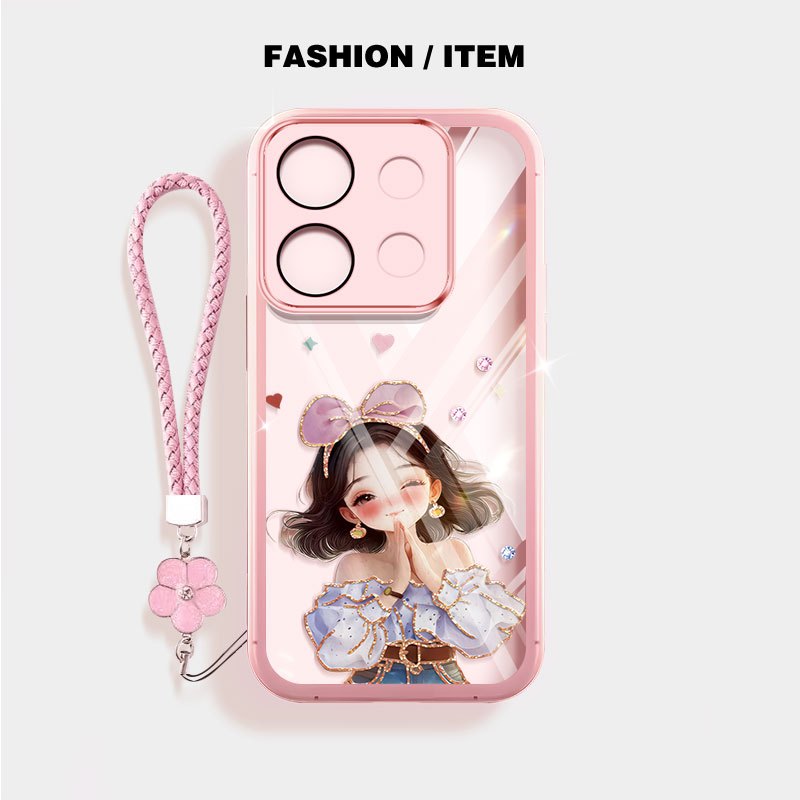 Ốp điện thoại trong suốt YBD cho Redmi 15C 15 Xiaomi POCO C85 14T 15T Pro 4G 5G Cô gái xinh đẹp dễ thương Bảo vệ ống kính silicon mềm đi kèm Gửi dây buộc