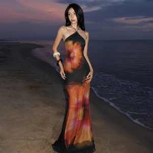Cutenew In Dây Đầm Lưng Skinny Hông Lưới Nhìn Xuyên Qua Xuất Hiện Cao Hơn Mùa Hè Nữ Hawaii Kỳ Nghỉ Phong Cách