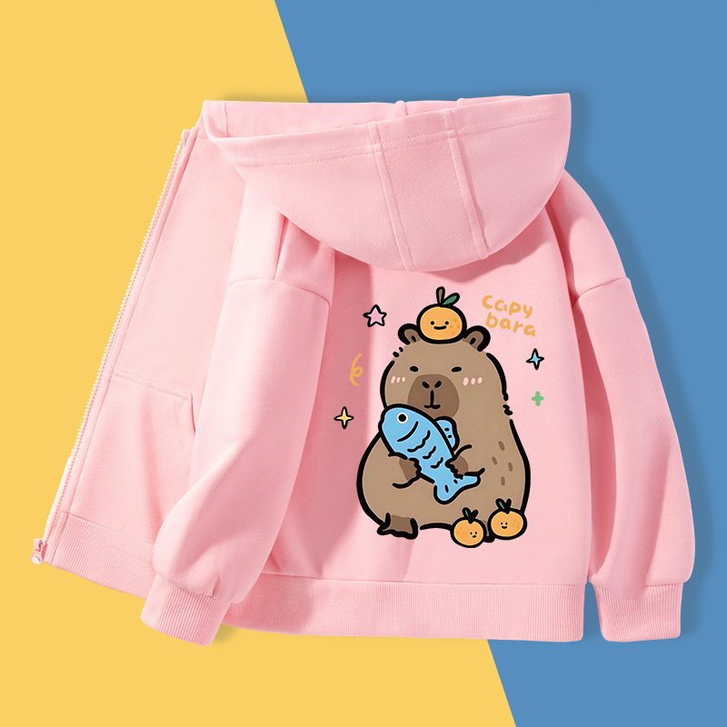 Áo Hoodie Khoác Bé Trai, Kiểu Khoá Kéo Có Túi , áo khoác thể thao bé trai xe in capybara