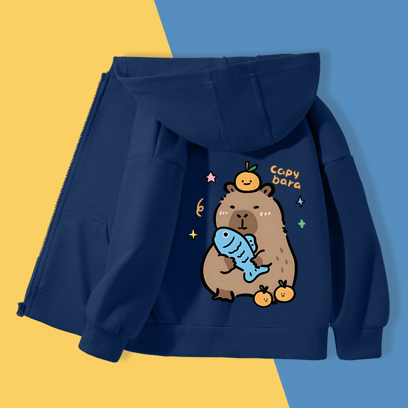 Áo Hoodie Khoác Bé Trai, Kiểu Khoá Kéo Có Túi , áo khoác thể thao bé trai xe in capybara