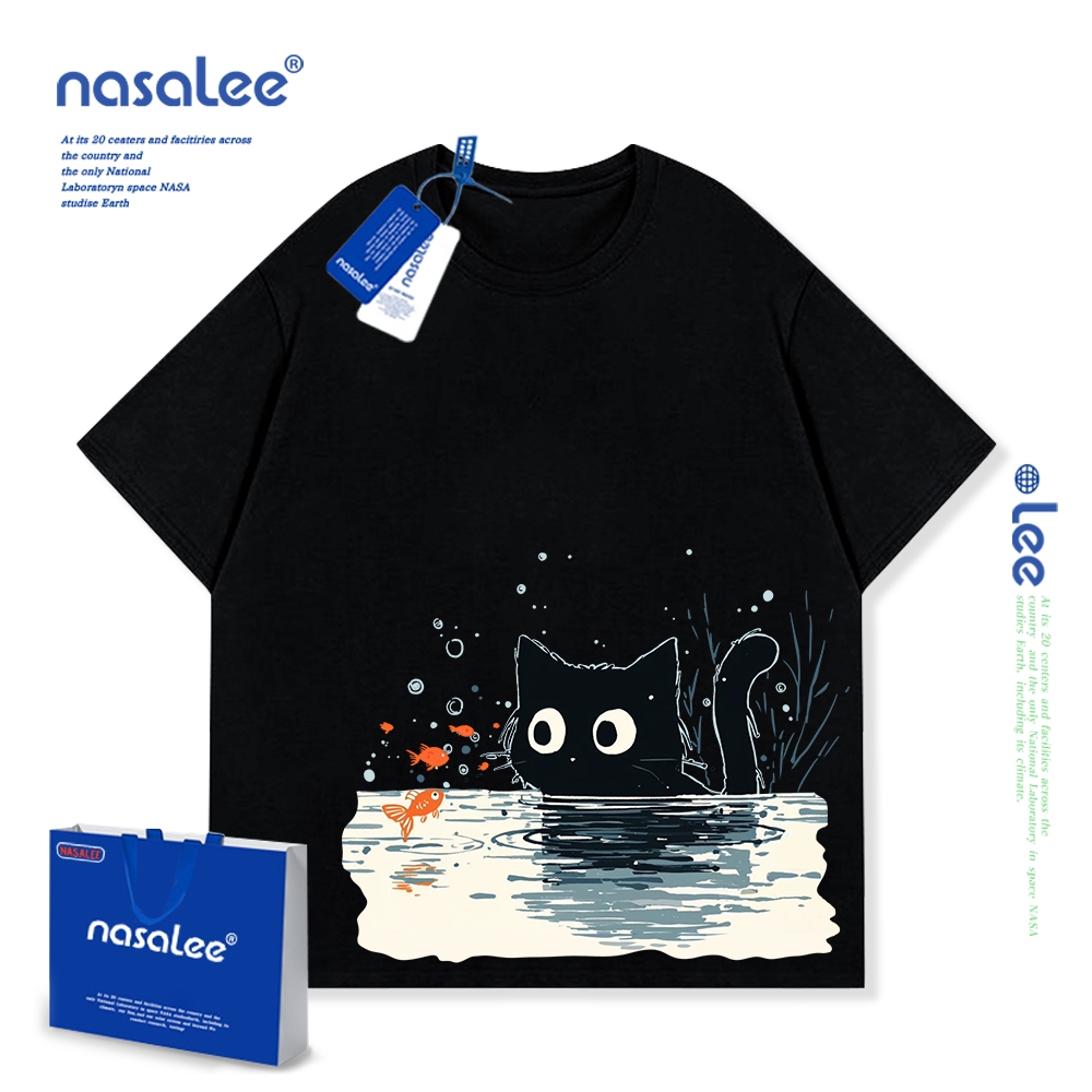 NASA Pure Cotton Tay Ngắn 2024 Phong Cách Mới Trẻ Em Tay Ngắn Mềm Mại Thoải Mái Thời Trang Mèo Dễ Thương