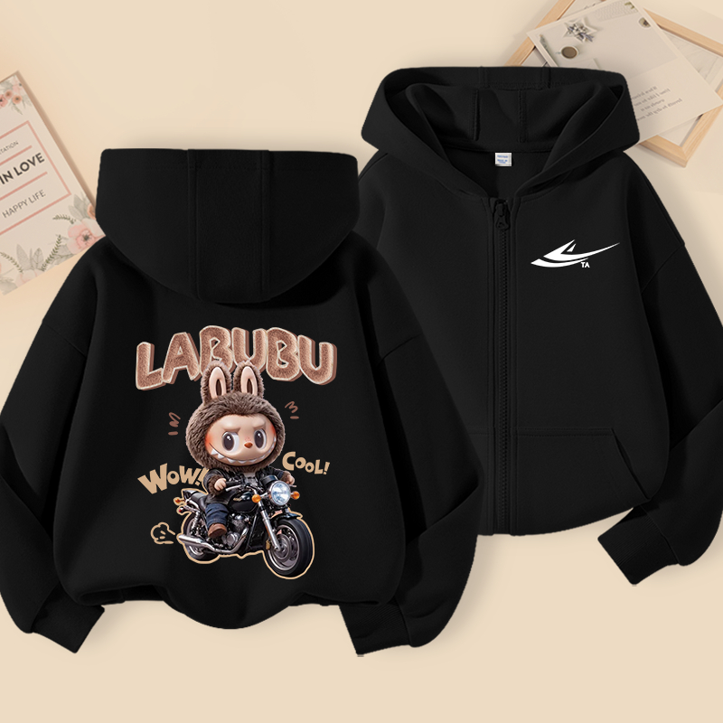 Áo Hoodie bé trai , phong cách mỏng mùa xuân thu với in LABUBU, mềm mại thoải mái