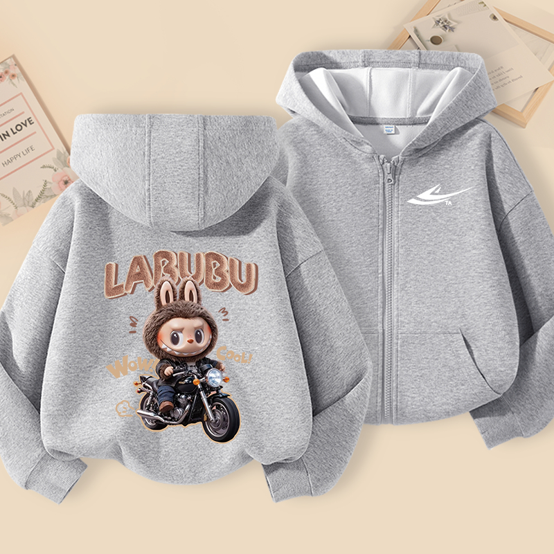 Áo Hoodie bé trai , phong cách mỏng mùa xuân thu với in LABUBU, mềm mại thoải mái