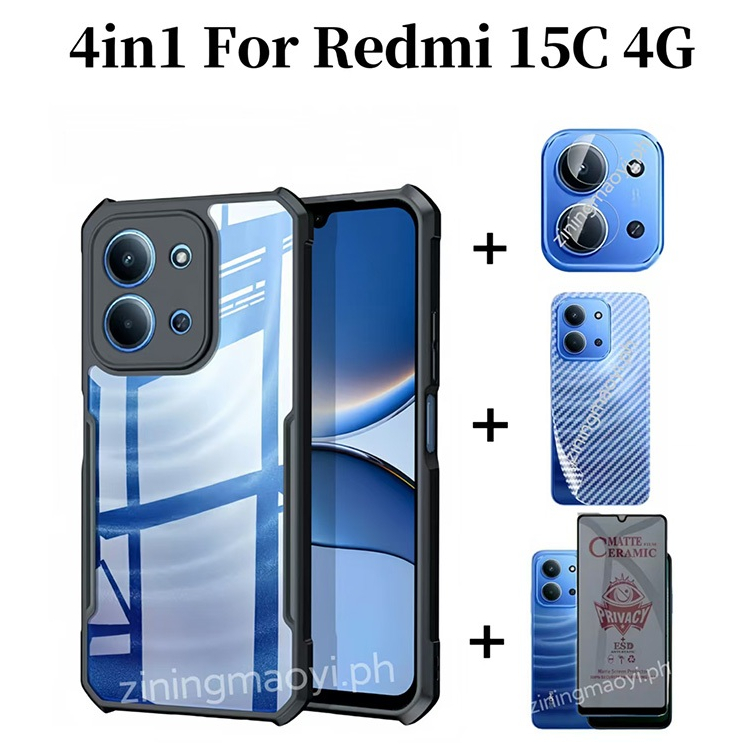 Ốp điện thoại chống sốc 4in1 Redmi 15C 4G cho Redmi 14C 13C 4G Phim riêng tư và phim ống kính và phim mặt sau