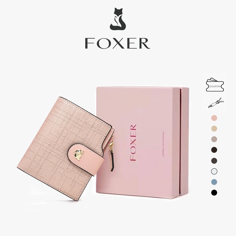 FOXER Ví Ngắn Nữ Da Bò Thời Trang Đựng Thẻ Tín Dụng Gói thẻ cao cấp Tặng kèm hộp quà
