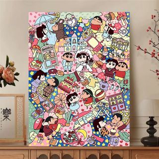MOZI ✨60 * 75cm / 50 * 60cm Crayon Shin-Chan Kích thước lớn tranh tô màu theo số tranh số hóa bộ tô màu theo số  tự làm Tranh sơn dầu kỹ thuật số Tranh hoạt hình Tranh vẽ tay Tranh tô màu Tranh làm đầy Tranh vẽ kỹ thuật số Phòng tranh sơn dầu