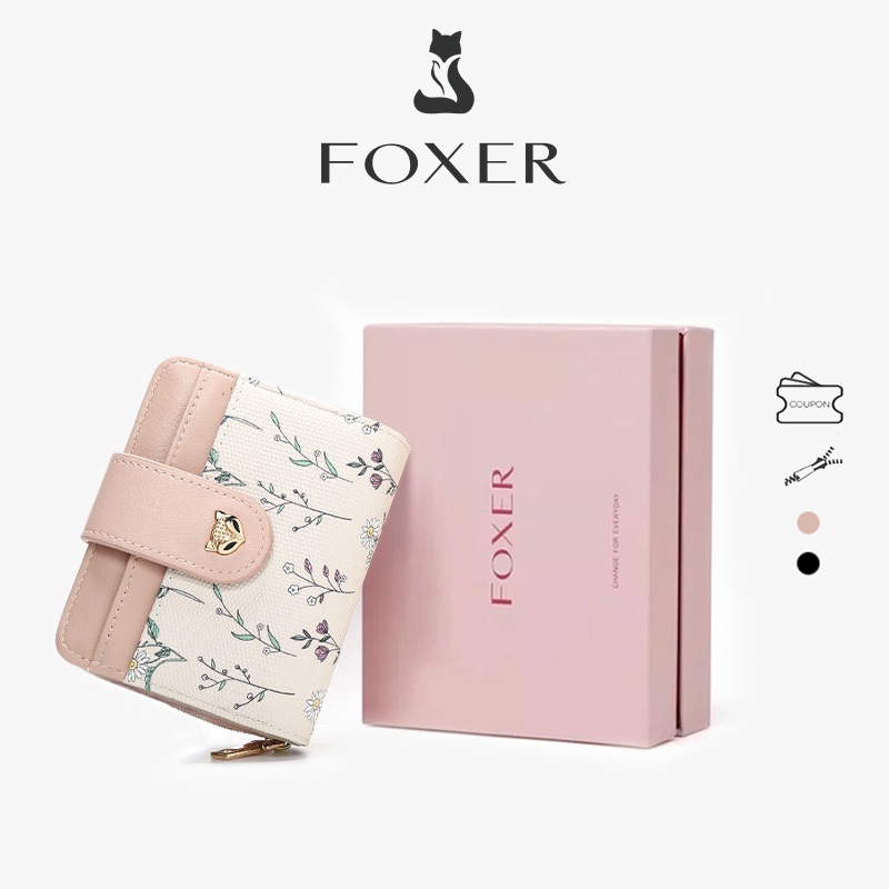 FOXER Ví Ngắn Thời Trang Với Nhiều Ngăn 8 Khe Đựng Thẻ Đi Kèm Hộp Quà Và Túi Đựng Hộp quà Wallet