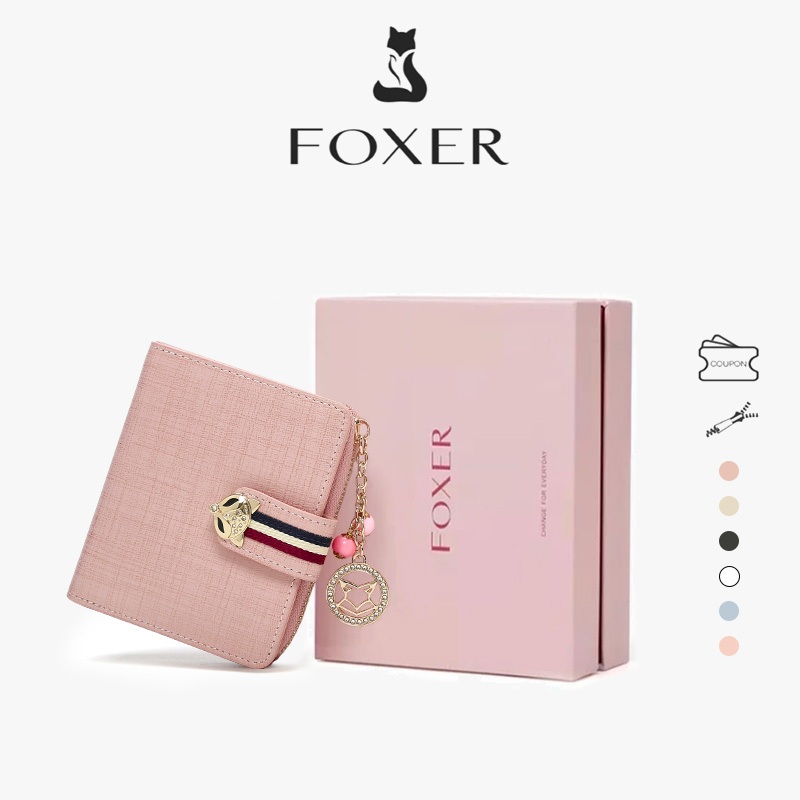 FOXER Ví Ngắn Bằng Da Thật Dành Cho Nữ 11 Khe Đựng Thẻ Dung Lượng Chứa Thẻ Lớn Tặng kèm hộp quà