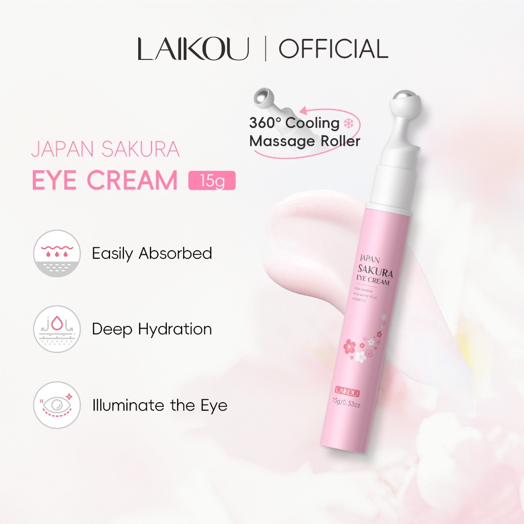 LAIKOU Nhật Bản Sakura Kem Mắt Có Đầu Con Lăn Tinh Tế Vùng Da Mắt Nhẹ nhàng Dưỡng Ẩm Dưỡng Ẩm & Phát Sáng 15g