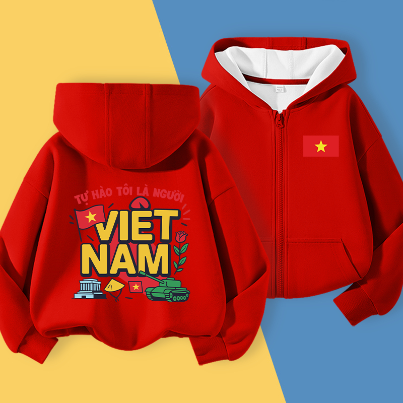 Áo Hoodie bé gái, Áo có mũ trùm đầu in họa tiết Việt Nam, Thích hợp để mặc thể thao ngoài trời và đi học