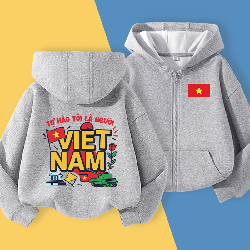 Áo Hoodie bé gái, Áo có mũ trùm đầu in họa tiết Việt Nam, Thích hợp để mặc thể thao ngoài trời và đi học