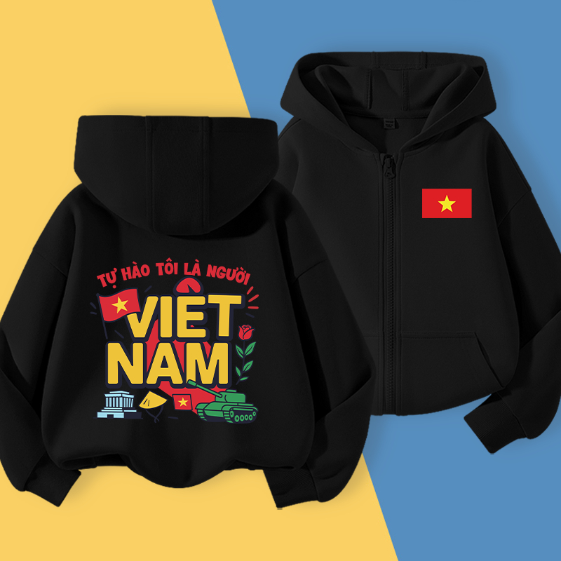 Áo Hoodie bé gái, Áo có mũ trùm đầu in họa tiết Việt Nam, Thích hợp để mặc thể thao ngoài trời và đi học