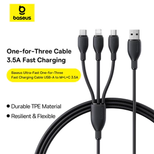Cáp sạc nhanh 3 trong 1 Baseus Ultra-Fast 3.5A thuận tiện du lịch