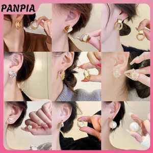 PANPIA-1 Cặp Thiết Kế Tối Giản Kim Loại Phóng Đại Tai Hình Học Bông Tai Dành Cho Nữ Cô Gái Thời Trang Tính Khí Trang Sức Dự Tiệc Phụ Kiện Đơn Giản HEVN