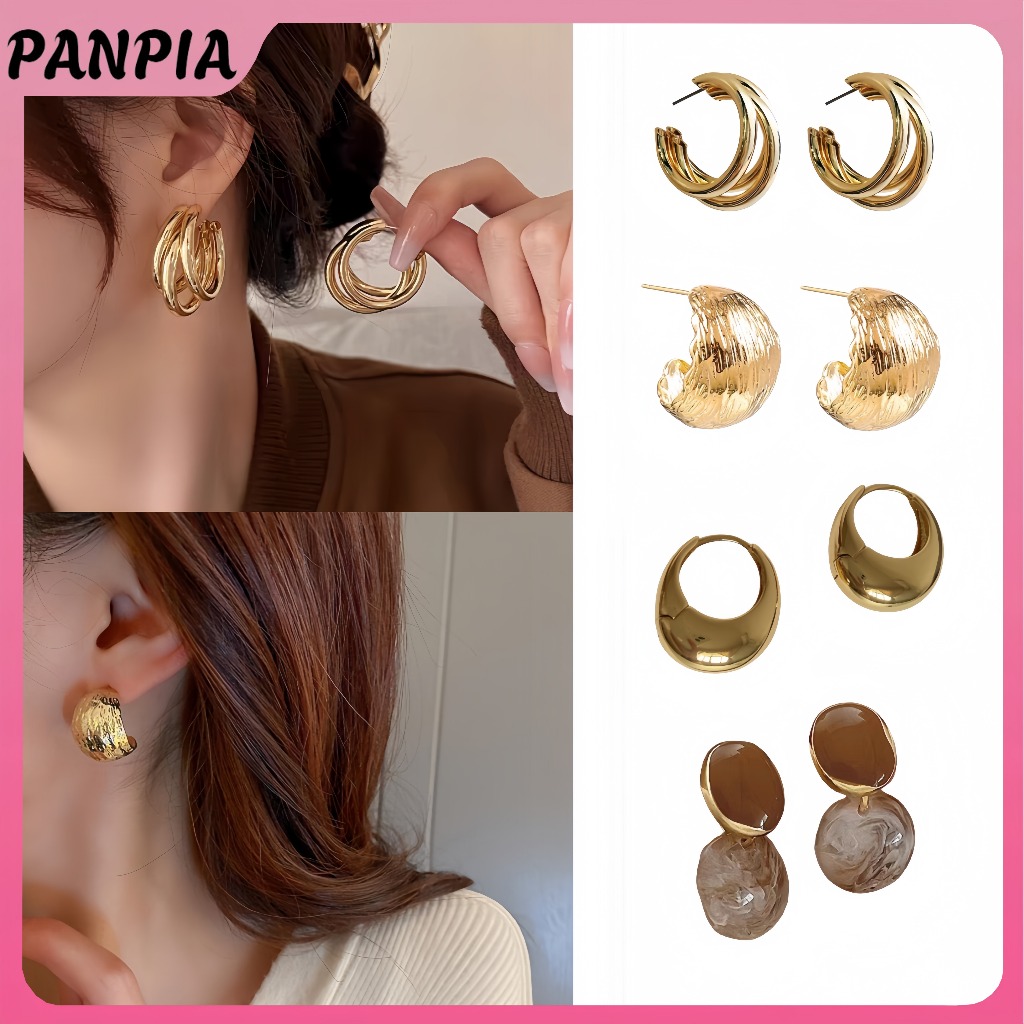 PANPIA-1 Cặp Thiết Kế Tối Giản Kim Loại Phóng Đại Tai Hình Học Bông Tai Dành Cho Nữ Cô Gái Thời Trang Tính Khí Trang Sức Dự Tiệc Phụ Kiện Đơn Giản HEVN