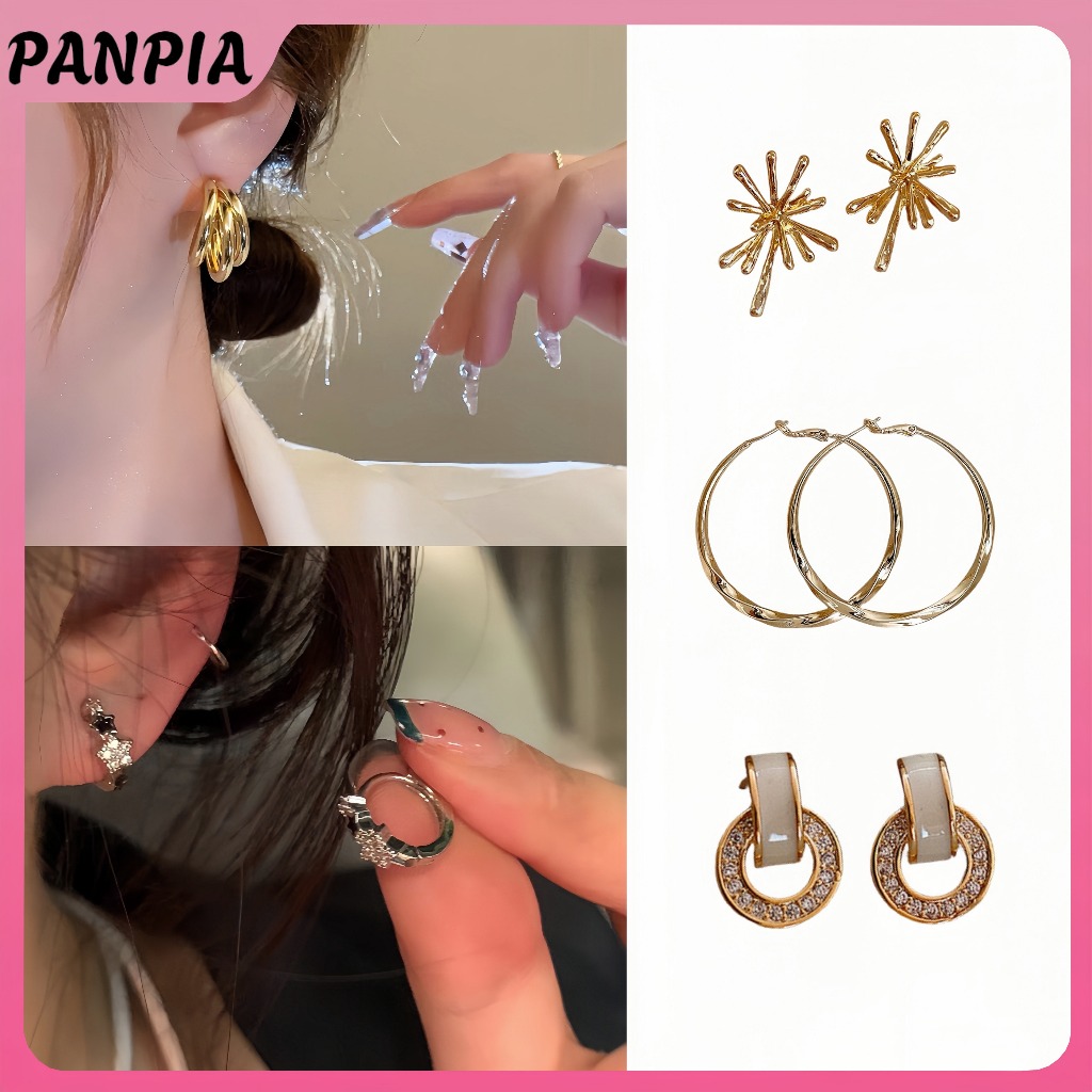 PANPIA-1 Cặp Thiết Kế Tối Giản Kim Loại Phóng Đại Tai Hình Học Bông Tai Dành Cho Nữ Cô Gái Thời Trang Tính Khí Trang Sức Dự Tiệc Phụ Kiện Đơn Giản HEVN