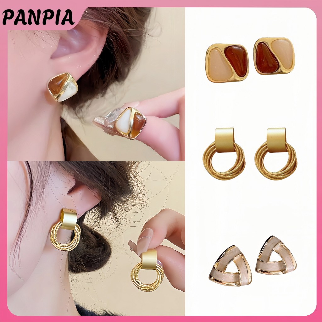 PANPIA-1 Cặp Thiết Kế Tối Giản Kim Loại Phóng Đại Tai Hình Học Bông Tai Dành Cho Nữ Cô Gái Thời Trang Tính Khí Trang Sức Dự Tiệc Phụ Kiện Đơn Giản HEVN