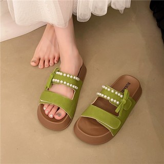 2025 Mới Dép Nữ Mùa Hè Phong Cách Hàn Quốc Ngọc Trai Birkenstock Giày Tăng Chiều Cao Dép Nữ Nhỏ