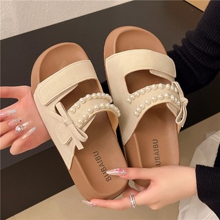 2025 Mới Dép Nữ Mùa Hè Phong Cách Hàn Quốc Ngọc Trai Birkenstock Giày Tăng Chiều Cao Dép Nữ Nhỏ