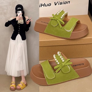 2025 Mới Dép Nữ Mùa Hè Phong Cách Hàn Quốc Ngọc Trai Birkenstock Giày Tăng Chiều Cao Dép Nữ Nhỏ