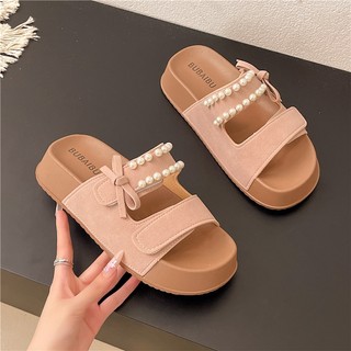 2025 Mới Dép Nữ Mùa Hè Phong Cách Hàn Quốc Ngọc Trai Birkenstock Giày Tăng Chiều Cao Dép Nữ Nhỏ