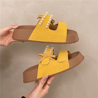 2025 Mới Dép Nữ Mùa Hè Phong Cách Hàn Quốc Ngọc Trai Birkenstock Giày Tăng Chiều Cao Dép Nữ Nhỏ