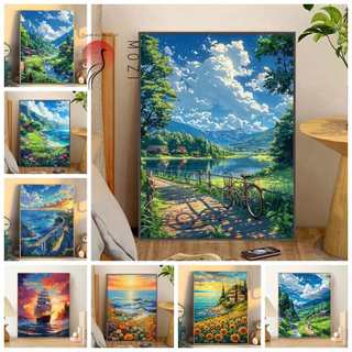 MOZI ✨60 * 75cm / 50 * 60cm phong cảnh đẹp tranh tô màu theo số tranh sơn dầu số hoá Phong Cảnh Tự Làm Kích Thước Lớn Tranh Sơn Dầu Kỹ Thuật Số Tranh Acrylic Đầy Tranh Vẽ Tay Tranh Vẽ Tay Tranh Kỹ Thuật Số Chữa Bệnh Tranh Giải Nén Tranh Sơn Dầu Sơn Màu
