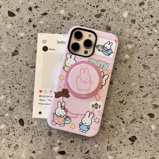 Ốp lưng 2 trong 1 họa tiết Miffy dễ thương màu hồng cho iPhone 11 12 Pro 13 Pro Max 15 Pro Max 14 16 Pro 16 Plus 17 Air 17 Pro 17 Pro Max
