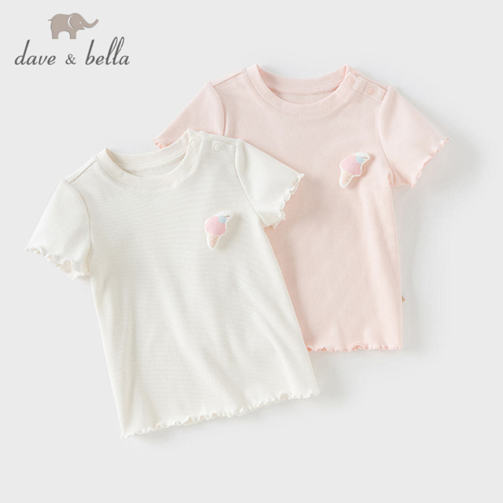Dave Bella 2-9Y áo phông bé gái kháng khuẩn cotton áo thun cổ tròn tay ngắn cho bé gái DB2251129