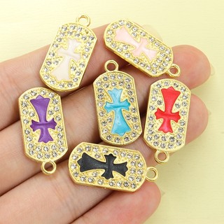 10 Chiếc Phong Cách Mỹ 6 Màu Nhỏ Giọt Dầu Chữ Thập Quân Thẻ Quyến Rũ, Mặt Dây Hợp Kim Vuông Lớp Kim Cương Giả Đầy Đủ Cho DIY Hip-hop Punk Vòng Cổ Áo Len Dây Xích Móc Khóa, Phụ Kiện Halloween