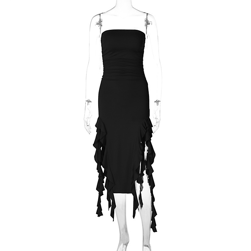 Váy gợi cảm xã hội cô gái cay quây không đều ruffle viền thanh lịch váy dạ hội mùa hè