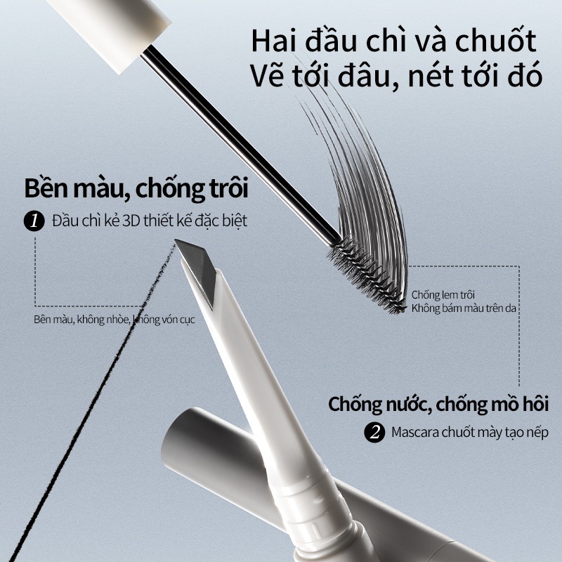 Little Ondine Bút chì kẻ mày định hình hai đầu Chống thấm nước, lâu trôi & chống nhòe, có màu lông mày cho lông mày hoang dã tự nhiên, đầu siêu mịn
