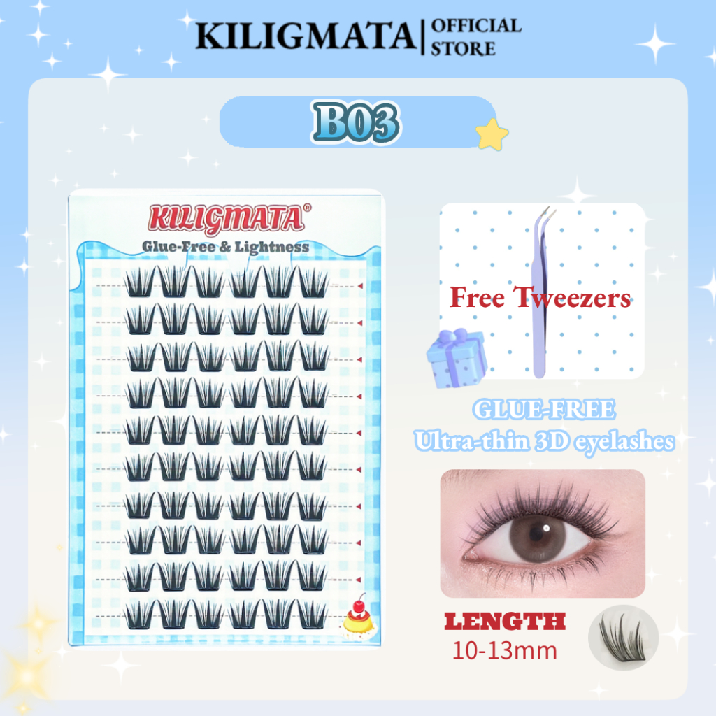 KILIGMATA Nối Mi Giả Phân Đoạn Có Thể Tái Sử Dụng Hỗn Hợp Ghép Dày Đơn Cụm Nối Mi Cá Nhân
