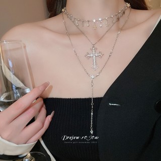 Vòng cổ hình ngôi sao chéo đính kim cương DREZEW, phù hợp với áo len cổ điển Châu Âu - Mỹ, phụ kiện nhẹ nhàng sang trọng