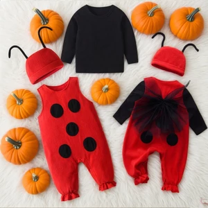 Trang phục hóa trang động vật Hallowee cho bé trai và bé gái Bee / Ladybug Áo dài tay + Quần yếm in hình + Trang phục mũ 3 chiếc