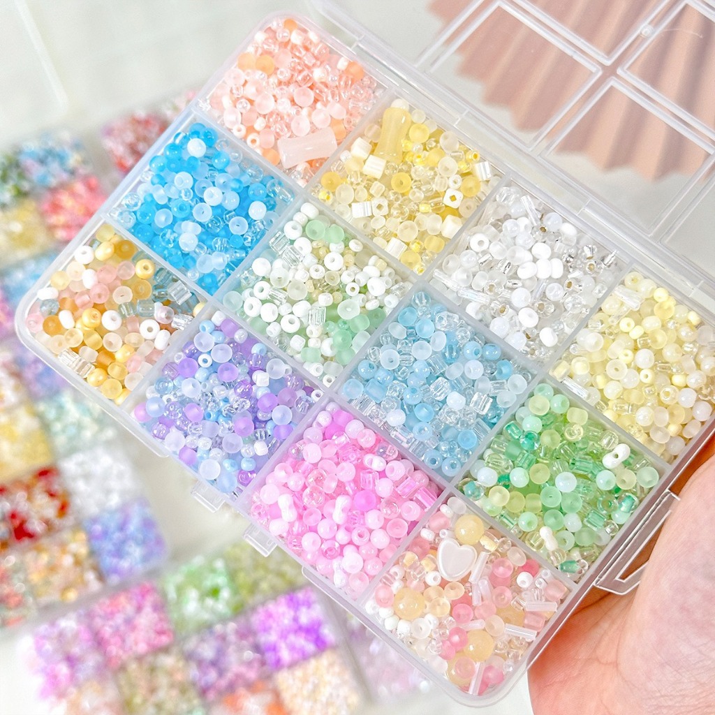 Vòng tay và vòng cổ hạt thủy tinh siêu hỗn hợp màu, DIY handmade chất liệu đính hạt thời trang