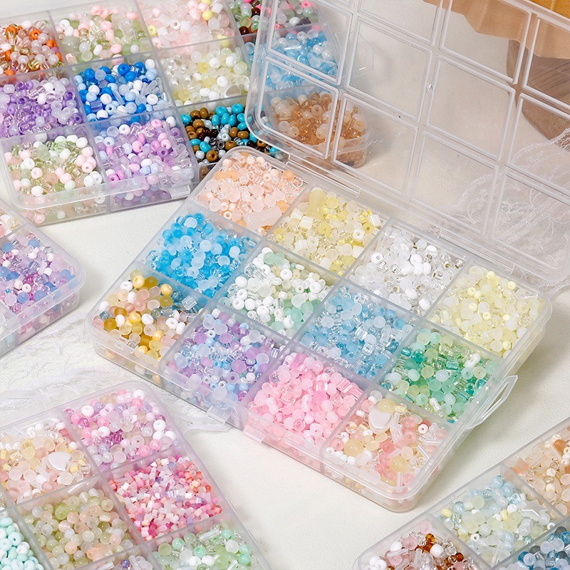 Vòng tay và vòng cổ hạt thủy tinh siêu hỗn hợp màu, DIY handmade chất liệu đính hạt thời trang